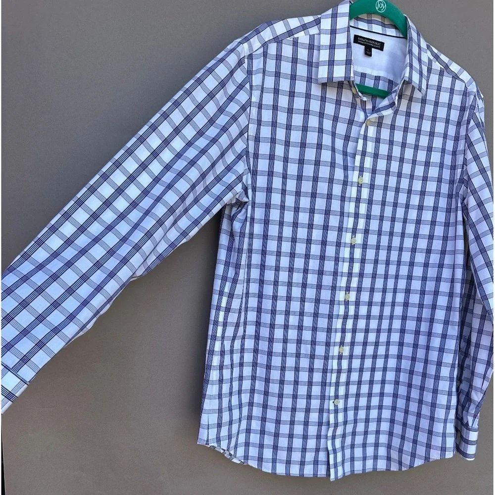 Banana Republic Mens Large Slim Fit Plaid Long Sleeve Button Up Shirt Non-Iron